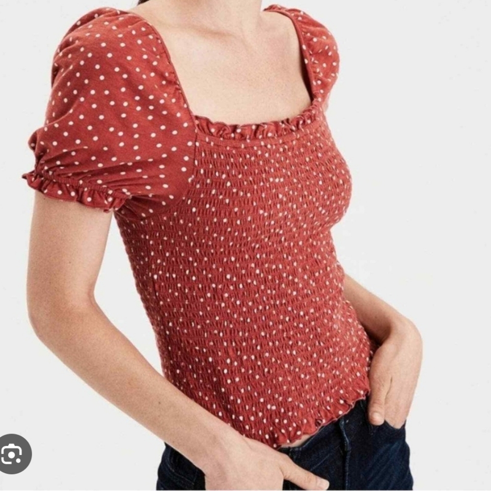 American Eagle Cropped Rust Orange And Polka Dot Off The Shoulder Top Womens XL